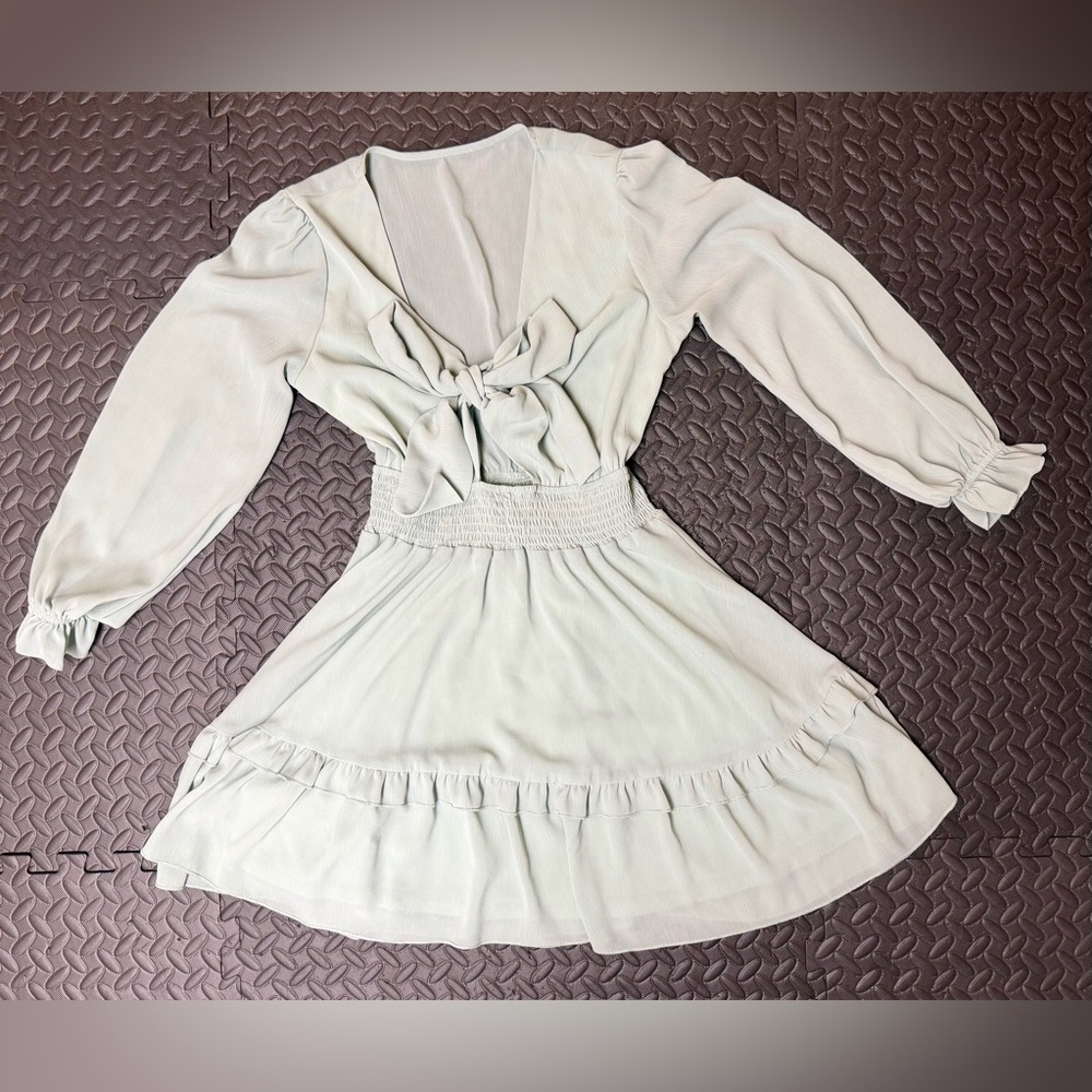 Mint Green Long Sleeve Front Tie Dress